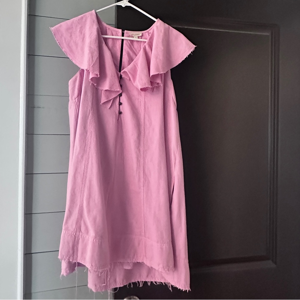 Anthropologie Pilcro v neck ruffle denim mini dress